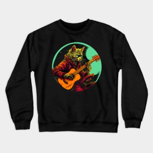 Cat Playing Guitar Funny Cat With Guitar Cute Cat Guitar Crewneck Sweatshirt